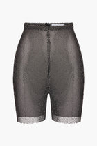 Crystal Embellished Fishnet Shorts in Black