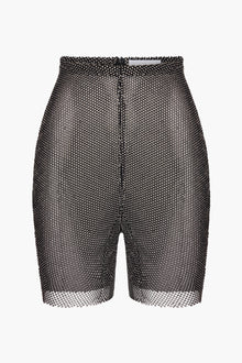 Crystal Embellished Fishnet Shorts in Black