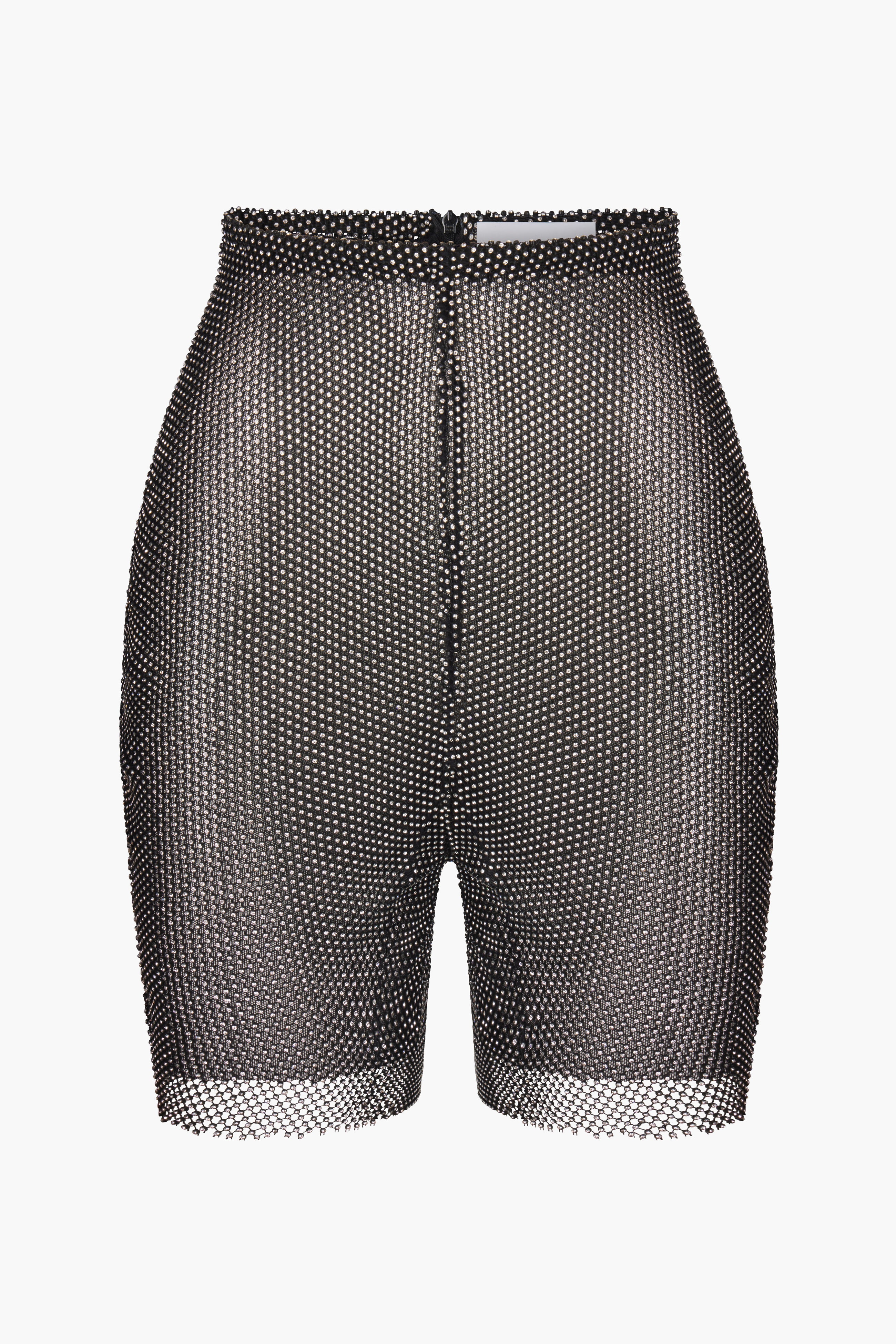 Crystal Embellished Fishnet Shorts in Black