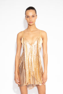 Front Draped Chainmail Dress in Gold