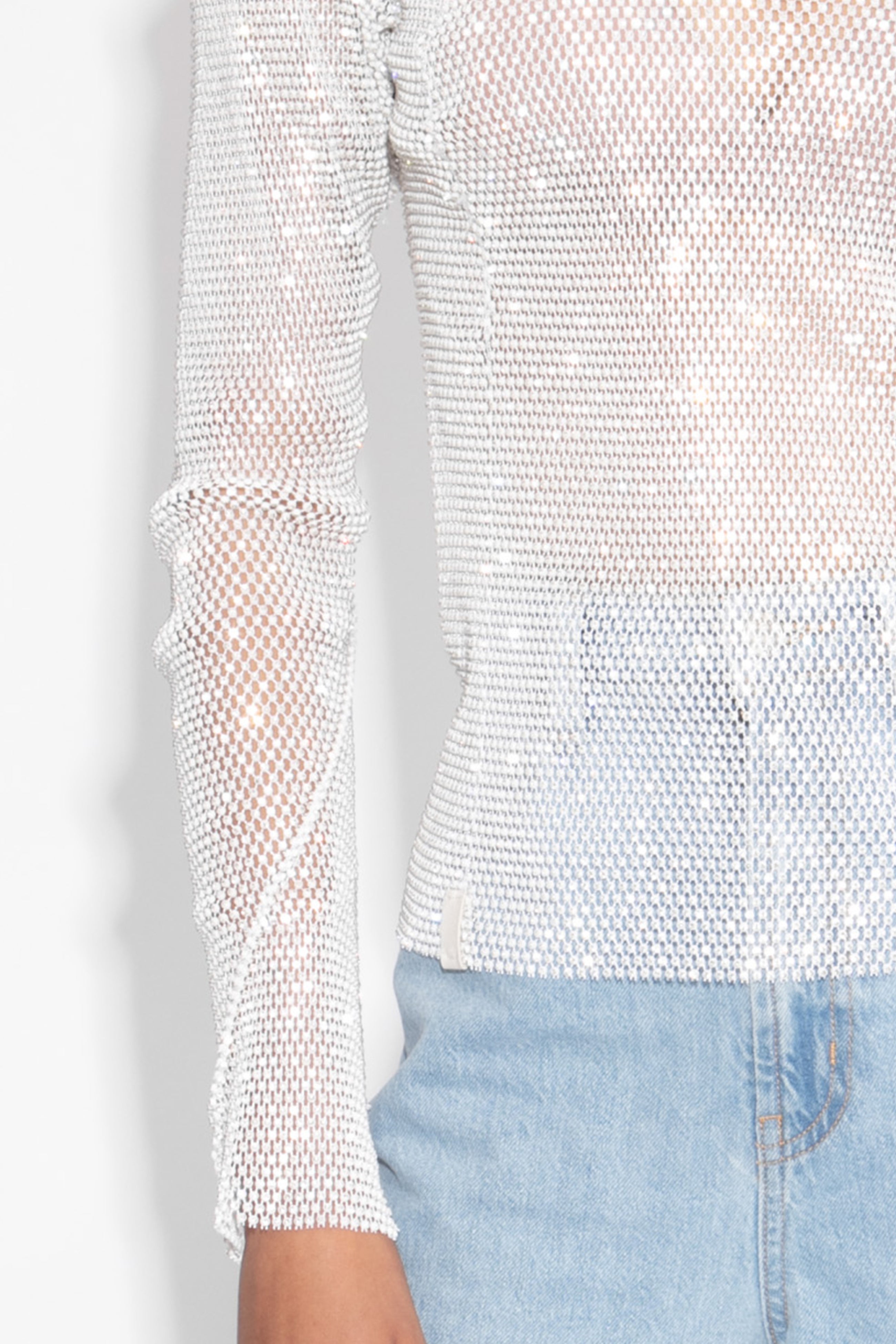 Crystal Embellished Fishnet Top in White