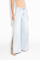 Vintage Crystal Fringe Side Zip Jeans