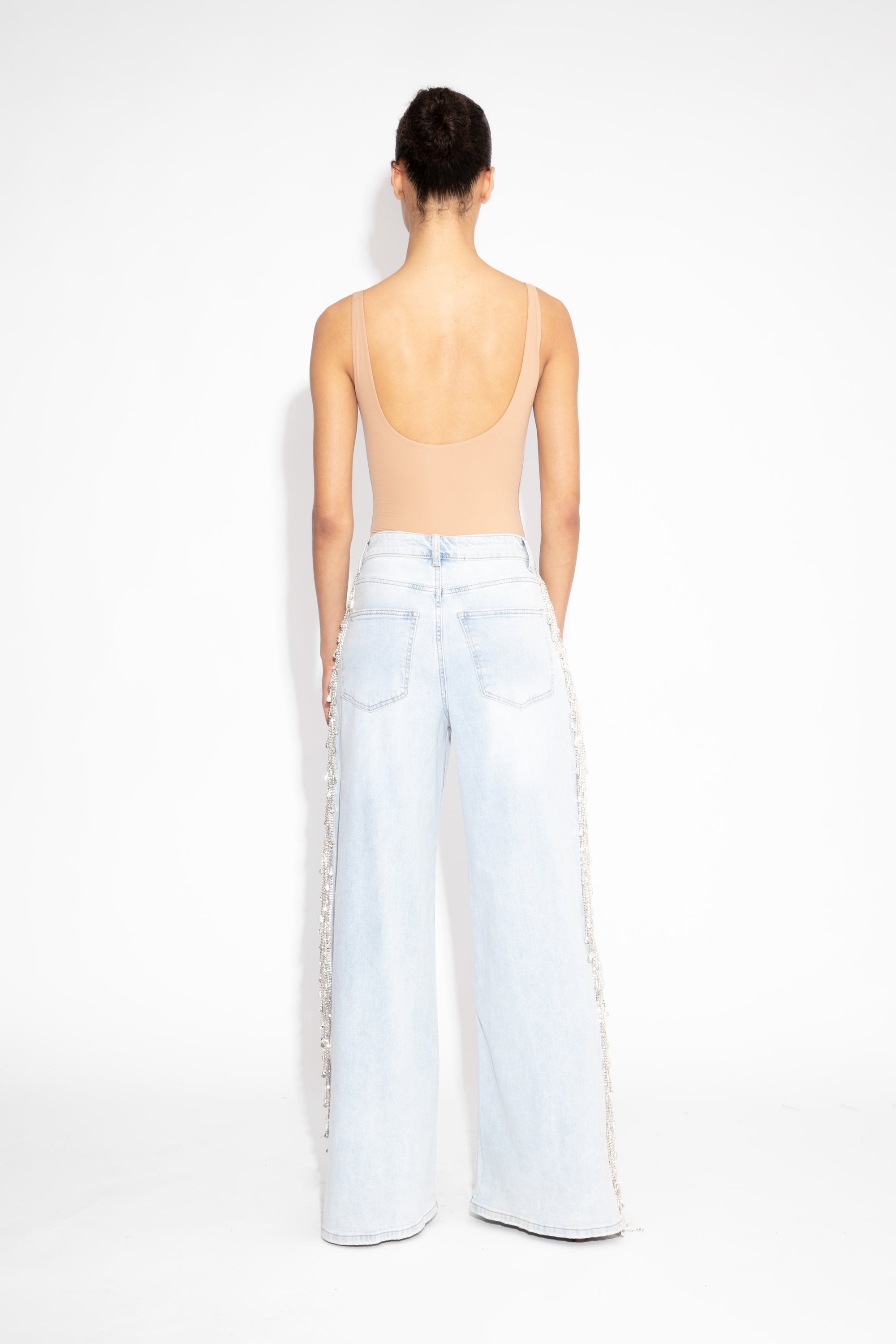 Vintage Crystal Fringe Side Zip Jeans