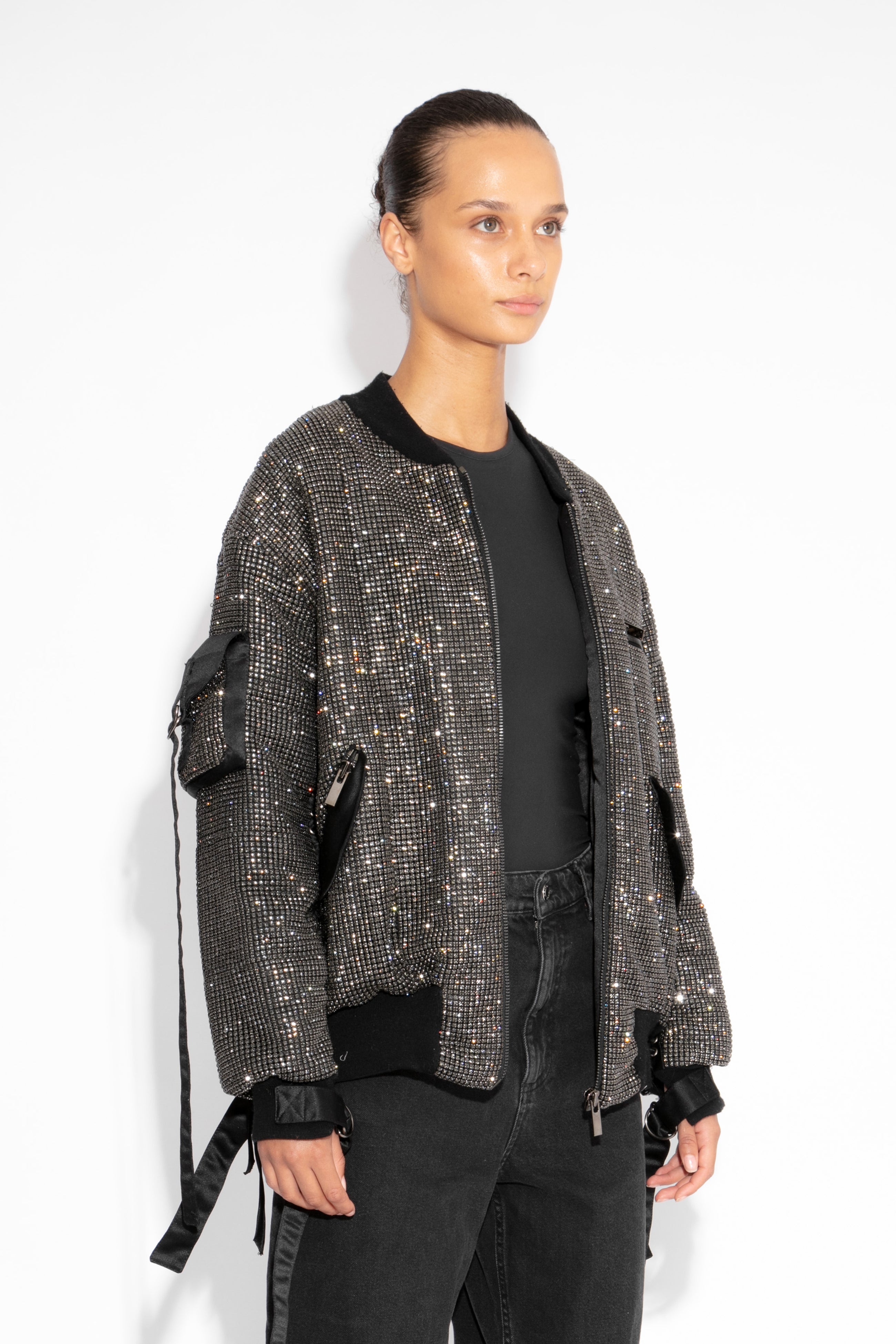 Crystal Bomber Jacket in Black