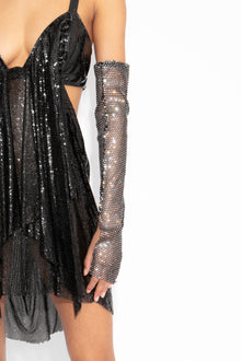 Crystal Embellished Fishnet Gloves