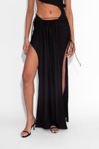 Front Draped Stretch Skirt in Black