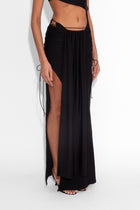 Front Draped Stretch Skirt in Black