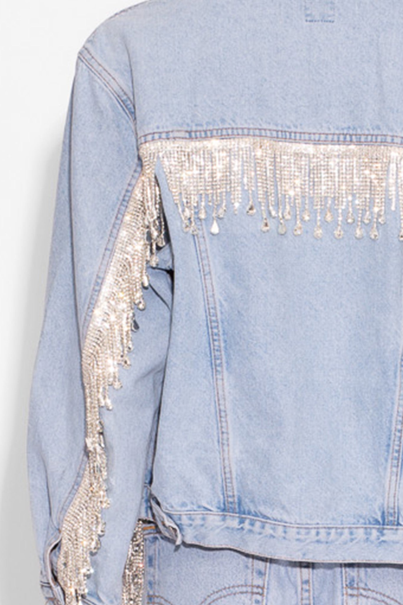 Vintage Denim Crystal Fringe Jacket