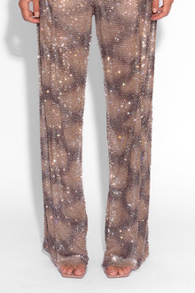 Crystal Embellished Fishnet Trousers in Snakeskin