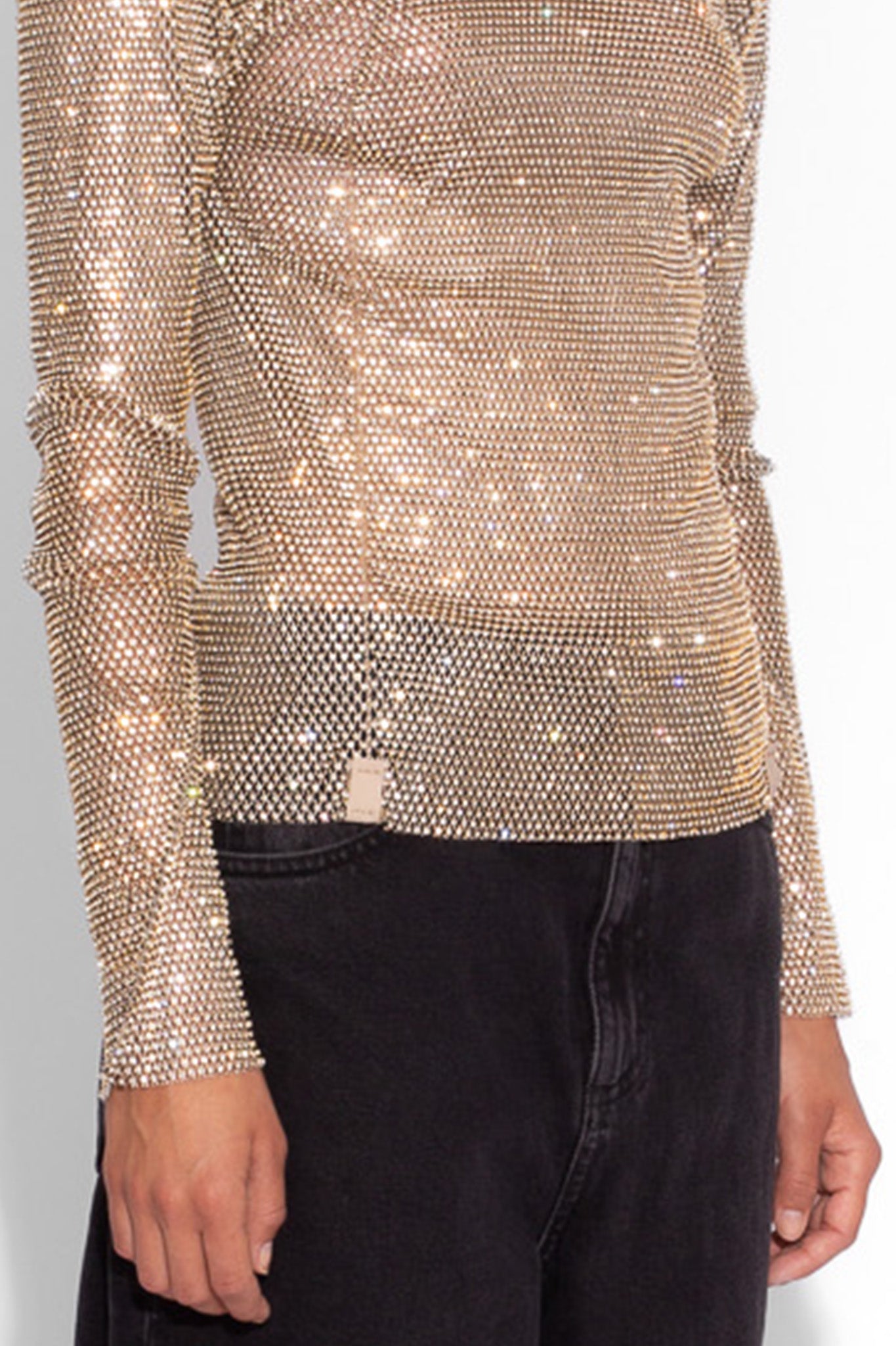 Crystal Embellished Fishnet Top in Gold