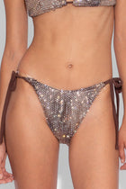 Crystal Embellished Fishnet Bikini Pant in Snakeskin