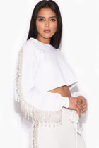 Crystal Fringe Sweatshirt in White