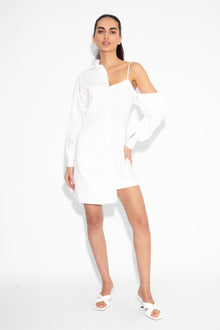 White Asymmetrical Shirt Dress