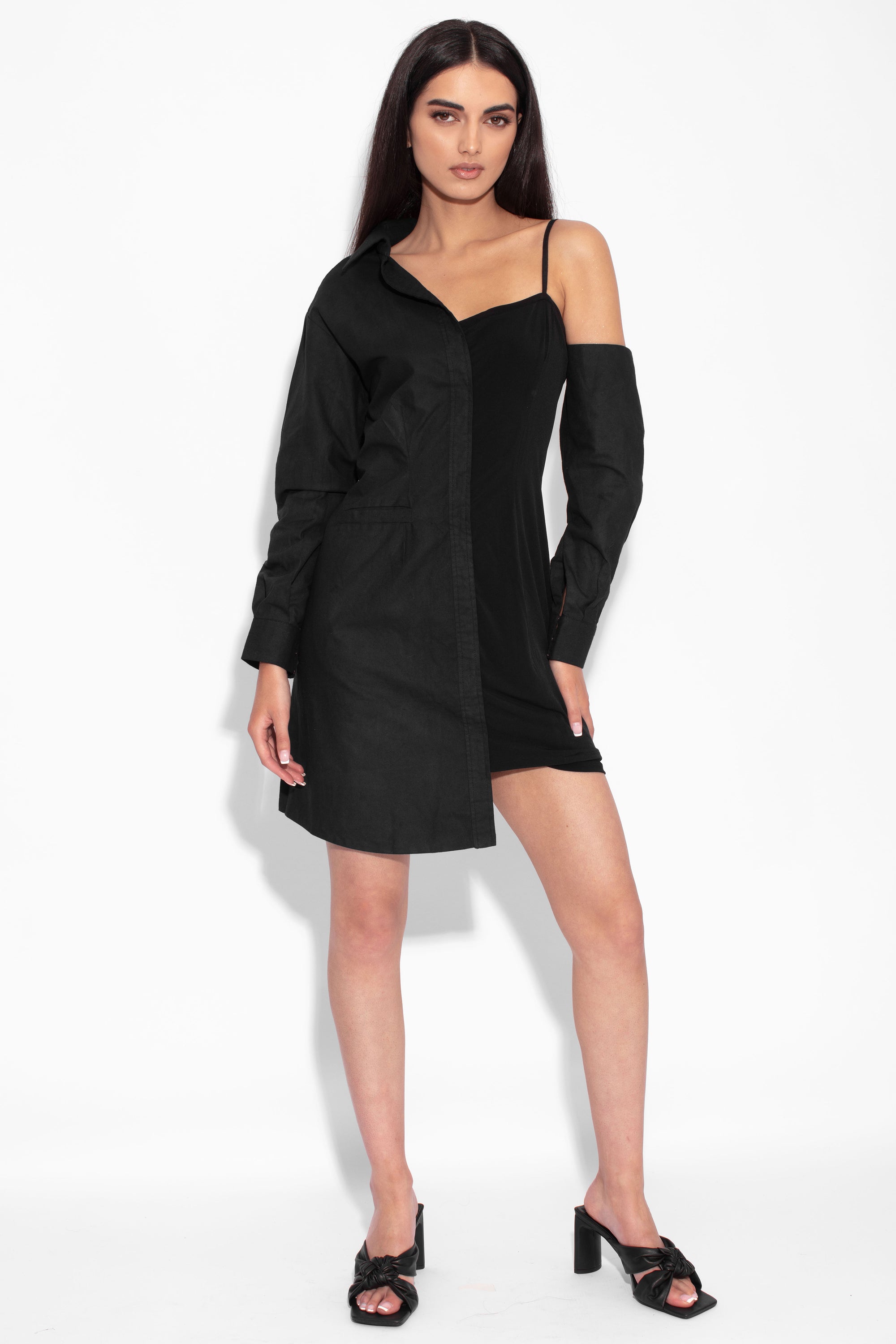 Black Asymmetrical Bodycon Shirt Dress