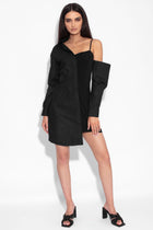 Black Asymmetrical Bodycon Shirt Dress