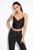 Ruched Chainmail Top in Black